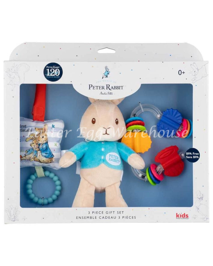 Peter Rabbit 3 Piece Activity Set Plush Bunny with Rattle and